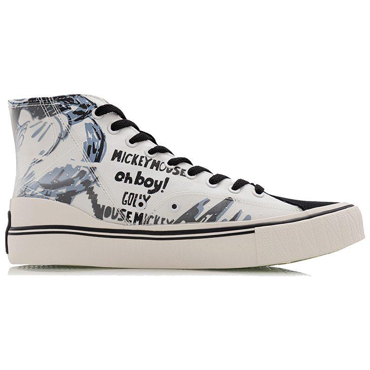 Disney X Li Ning Slip Resistant Abrasion Resistant Balance High Top Canvas Shoes Men's Black White AGCQ281-1