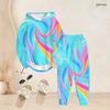 Women Plus Size Two Piece Set Hooded Long Sleeve Colorful Printed Top Cuffed Pants