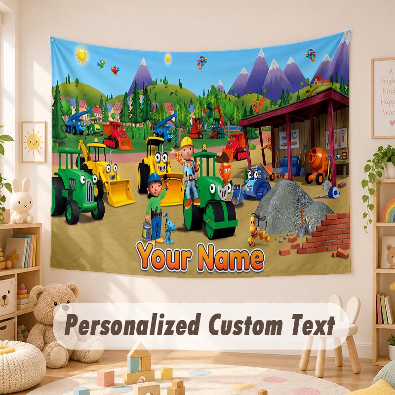 Custom Name Text Tapestry,Bob the Builder Boho Wall Hanging, Decorative Backdrop Tapestry For Room