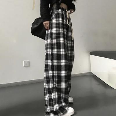 Pantaloni scozzesi oversize Harajuku Pantaloni sportivi a quadri bianchi neri alla moda coreana per pantaloni sportivi a gamba larga autunnali femminili