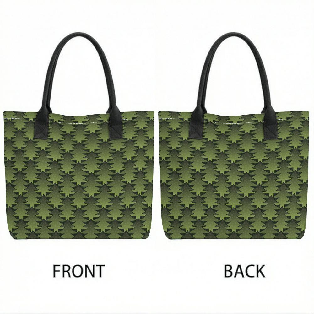 Green Tree Print Tote Bag Casual Large Capacity Daily Shoulder Handbag