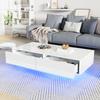 Table Basse Moderne Blanche Laquée Brillant, 115 x 55 x 34 cm, avec 2 Tiroirs, Éclairage LED et Capacité de Charge de 30 kg – Élégante Table de Salon