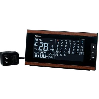Relógio Seiko Relógio Despertador Rádio Onda AC Tipo Digital Calendário Mensal Função Rokudai Display Marrom Padrão de Grão de Madeira DL212B SEIKO