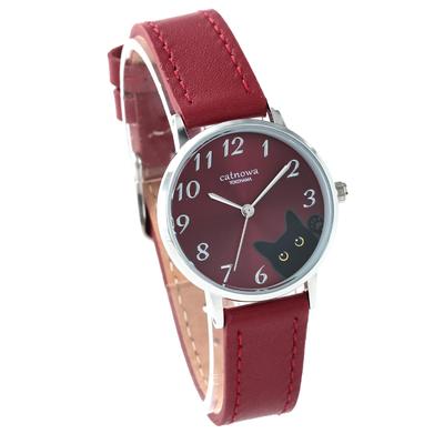 Black Cat Beckoning Cat Genuine Leather Watch Red