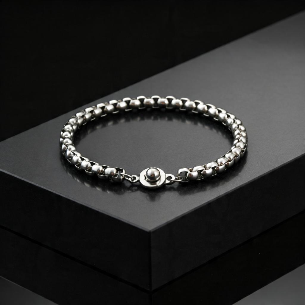 Minimalist Stainless Steel Square Ball Chain Bracelet for Men, Fashion 5mm Adjustable Link Round Buckle Bracelet, Punk Jewelry