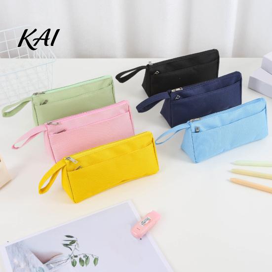 Solid Color Stationery Bag for Teens Pencil Case with Zipper And Handle, Durable Oxford Large Capacity Storage Rulers Organizer, Portable Lightweight