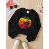 European Sizes Tropical Sunset Palm Trees Birds Sky Gradient Girls' Crew Neck Sweatshirt, Western Top, Long Sleeved, Casual for Little Girls.