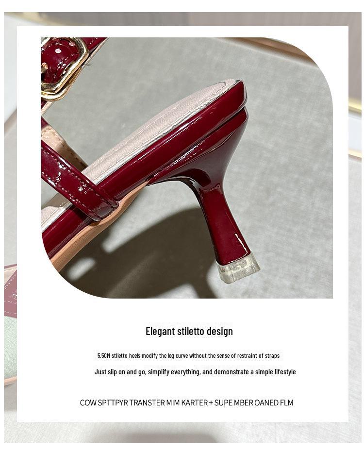 Fuxing - Tacones altos de aguja con punta francesa y lazo para mujer: elegantes sandalias de punta cerrada para el verano