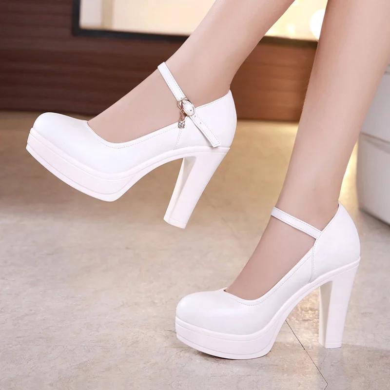 Fashion Small Size 32-43 Shallow Thick Bottom Bride White Silver Wedding Shoes Platform Pumps 2024 Block High Heels Shoes for Model Mom
