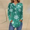 Women's Fashionable Loose-Fit Button-Down Collar Christmas Print Long-Sleeved Top