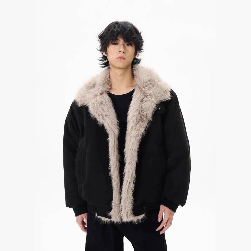 New Retro Distressed Vulture Thickened Jacket with Fur Collar for Men & Women