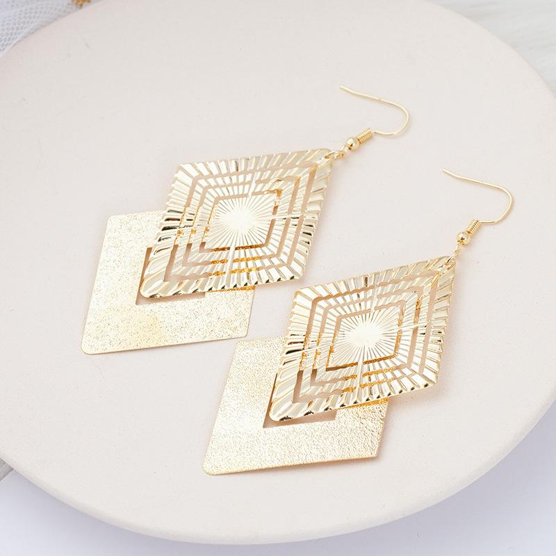 Creative Irregular Metal Geometric Rhombus Earrings Trendy Fashion Personality Thin Exaggerated Earrings