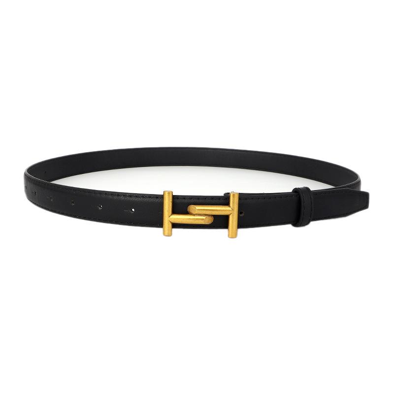 

Minimalist And Retro H Shaped Gold Buckle Decoration Women Belt For Casual чёрный
