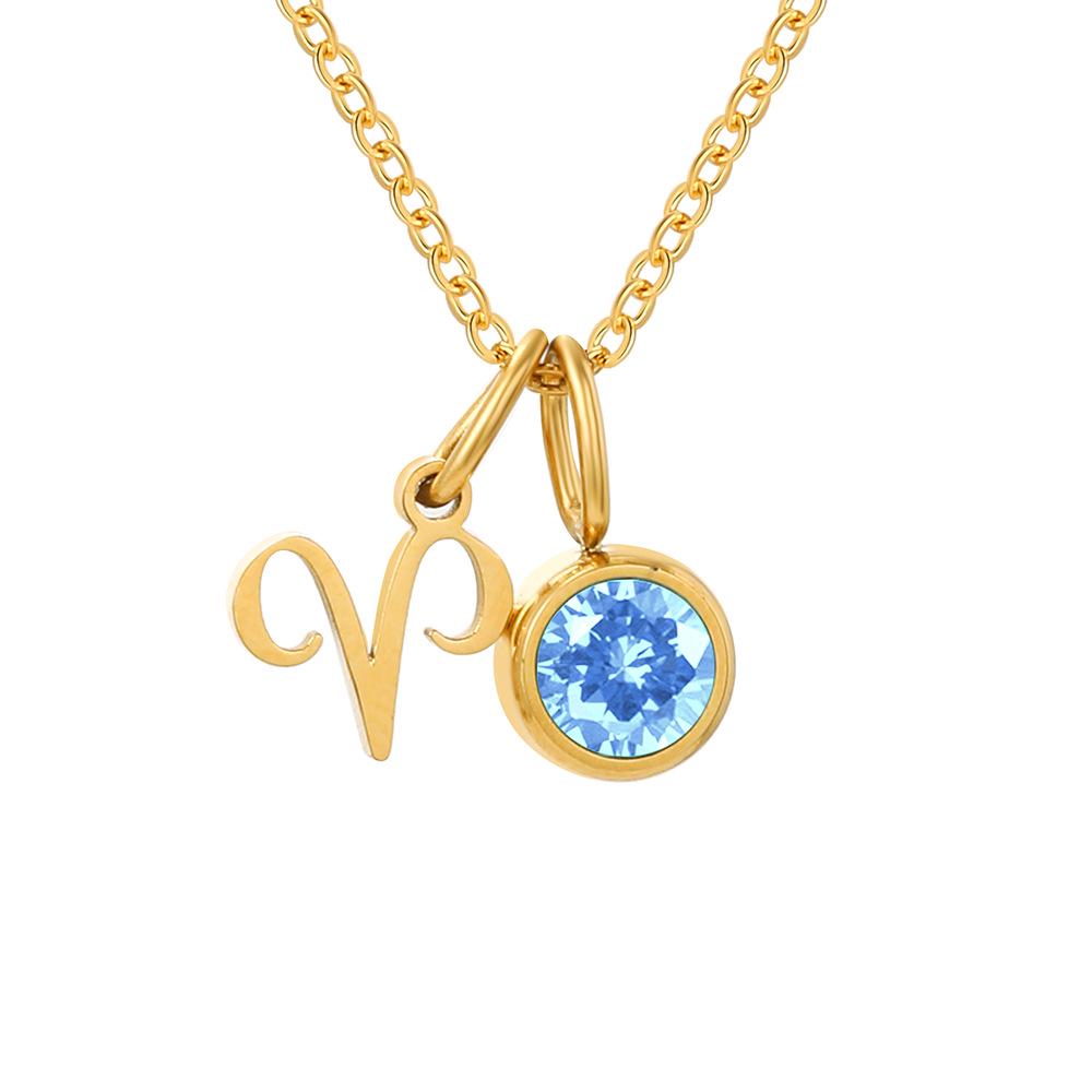 eManco Zodiac Rune Necklace with Rhinestone Birthstone in Stainless Steel