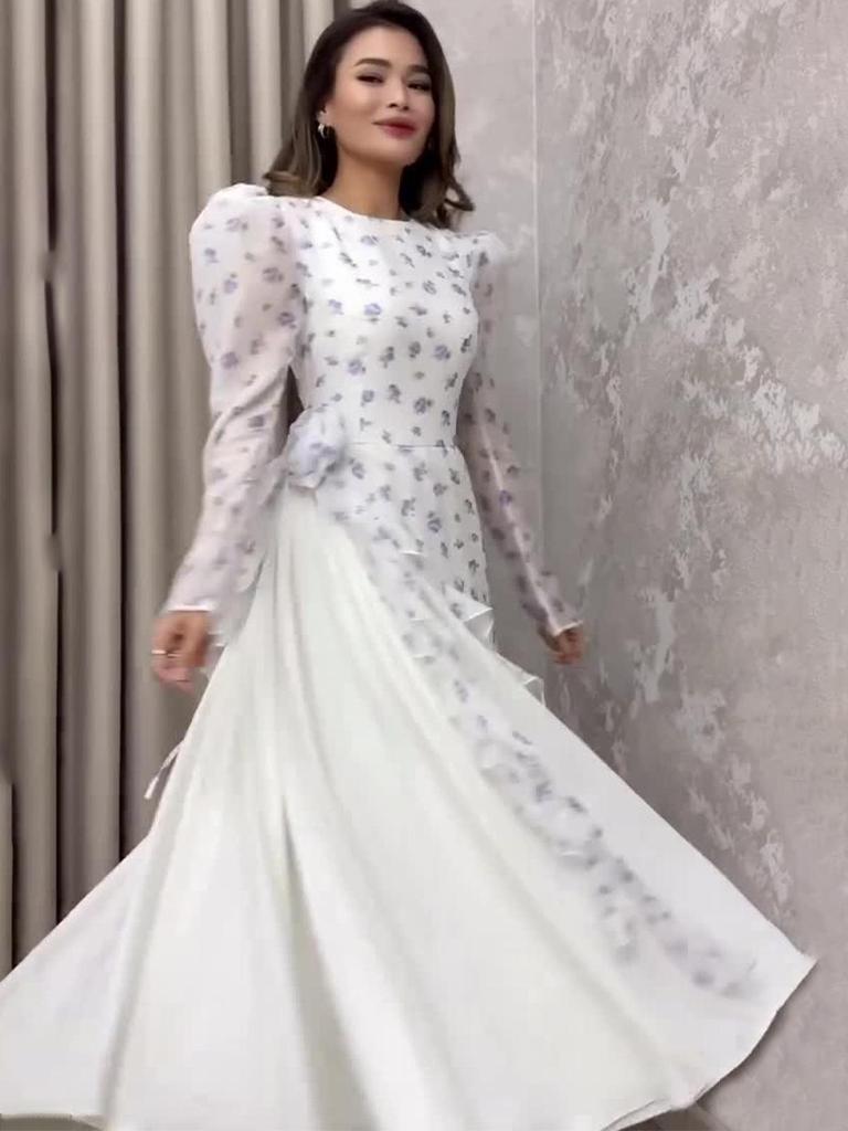 2025 Summer Floral Long Sleeve Maxi Dress - Elegant European & American Style