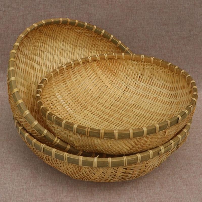 Natural Handwoven Bamboos Storage Basket for Multipurpose Kitchen Use Fruit and Nut Container with Nonslip Bottom