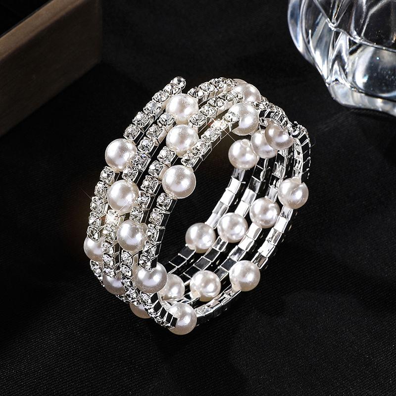 Strass Perlen Mehrschichtige Armbandkette Kralle Diamantarmband Offen Voll Diamant Elastisches Armband