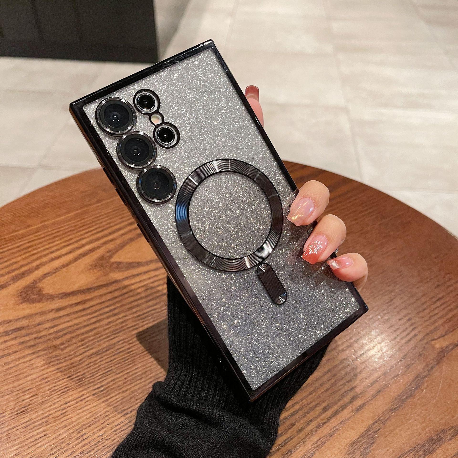 

Роскошное покрытие с блестками для магнитного чехла Magsafe для телефона Samsung Galaxy S25 S24 S23 S22 S21 Ultra, мягкий чехол с беспроводной зарядкой Galaxy S25