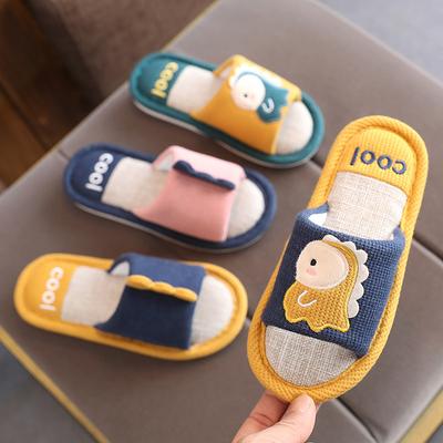 Zapatillas de Lino de Dinosaurio para Niños Temporadas de Primavera y Otoño para Mujer Hogar con Suela Suave Dibujos Animados Zapatillas de Algodón y Lino para Padres e Hijos Venta al por Mayor