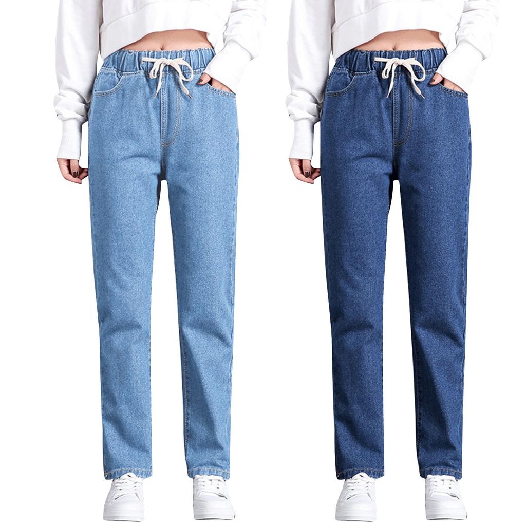 Купить Женские прямые повседневные джинсы с эластичной резинкой на ...