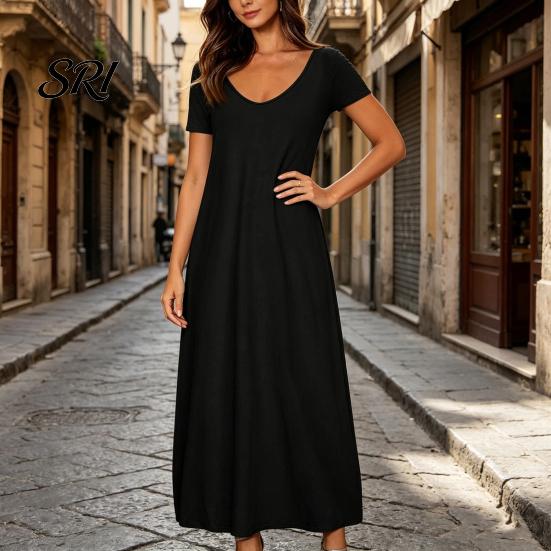 Breathable Summer Dress Long Nightgown for Women Short Sleeve Crew Neck Lounge Relaxed Fit Night Casual A-Line T Shirt Comfortable