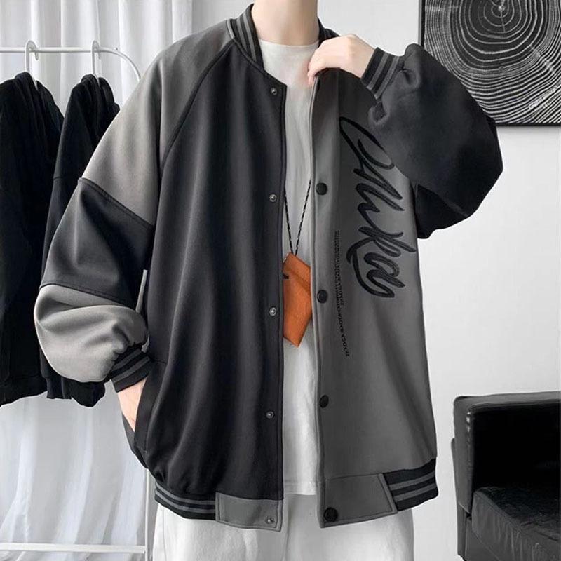 Men's Embroidered Patchwork Baseball Jacket - Trendy, Loose-Fit Spring/Autumn Outerwear