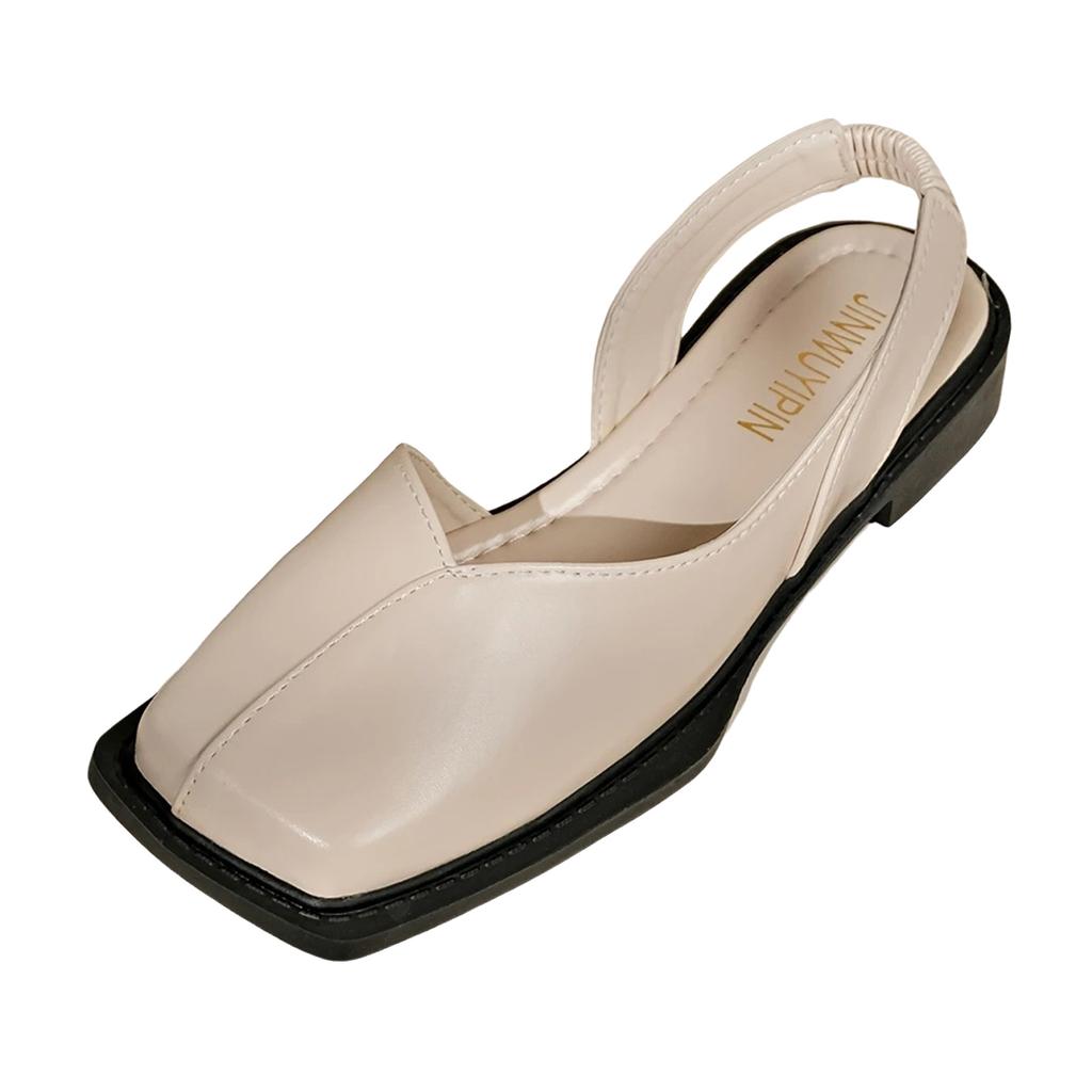 Sandales pour femmes Mode femme Été Couleur unie Bout carré Côté creux Chaussures arrière Talon bas élastique Décontracté Zapatos Para Mujer