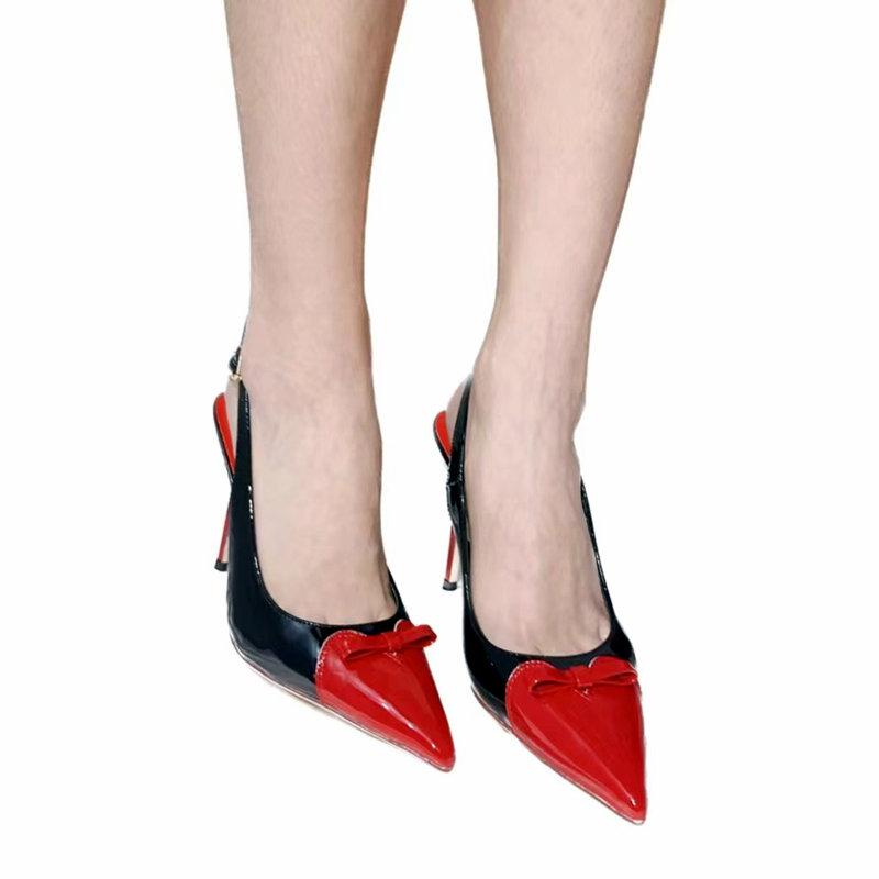 Fashion Summer 2025 New Style Bow Pointed-Toe High Heels Heart-Shaped French Sexy Thin-Heeled Backheel Open-Toe Sandals For Women