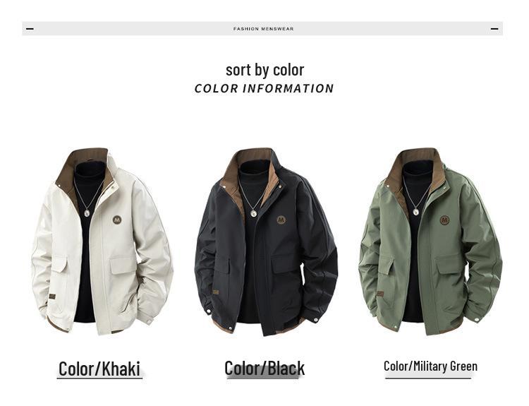 Veste pour homme grande taille à col montant – Vêtement de travail tendance pour l'extérieur Printemps & Automne