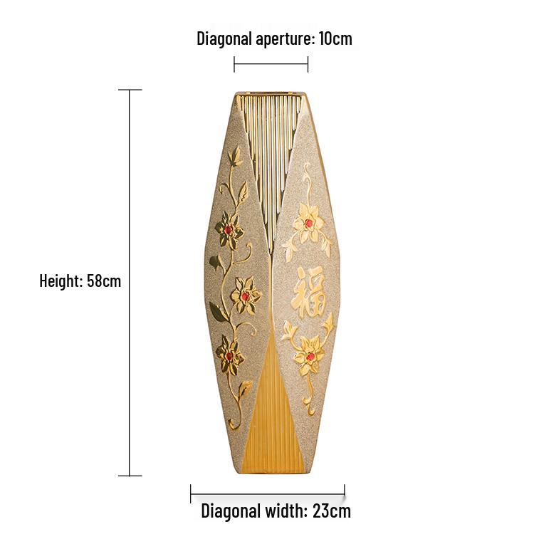 European-Style 60cm Floor-Standing Large Ceramic Vase for Living Room or Entrance Hall - Golden Flower Arrangement Decor
