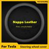 Leather Car Steering Wheel Cover For Tesla Model 3 Y S X      2024 36-38 CM Black Auto Interior Accessories