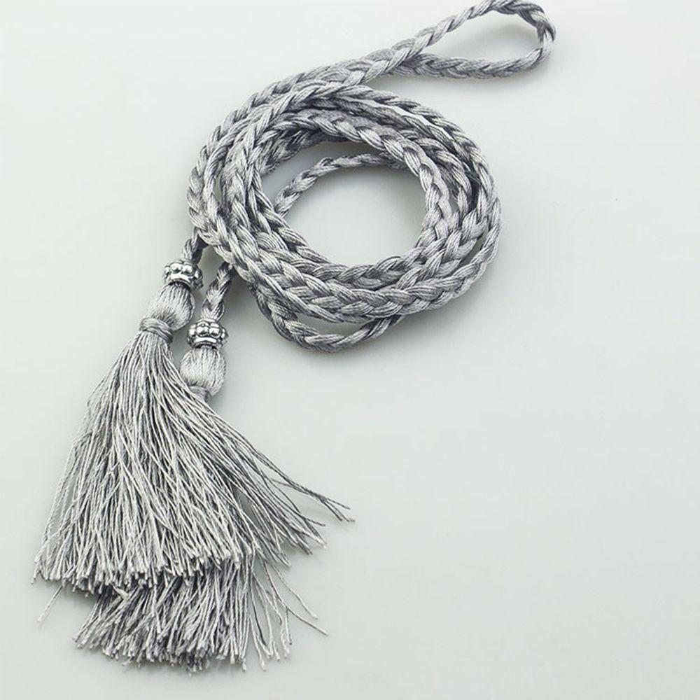 thumbnail image 2 of Handmade Braided Spaghetti Belt Simple Rope Waist Chain Women Tassel Peplum Dress Belt Wax Thread Braided 2 of 9
