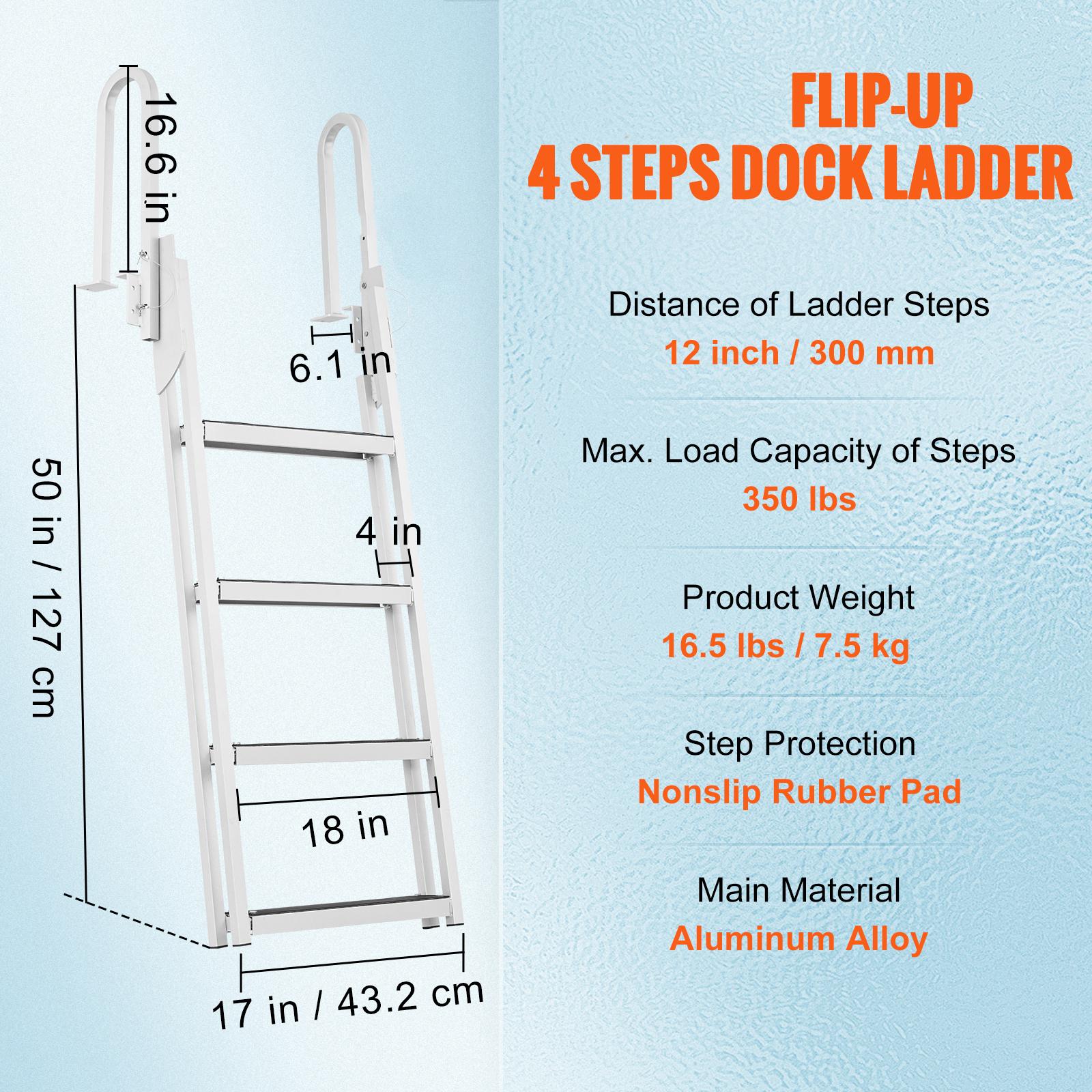 

SucceBuy350lbs Dock Ladder Flip Up 4 Steps Pontoon Boat Ladder with Nonslip Mat Swimm Ladder for Ship/Lake/Pool/Marine Boarding