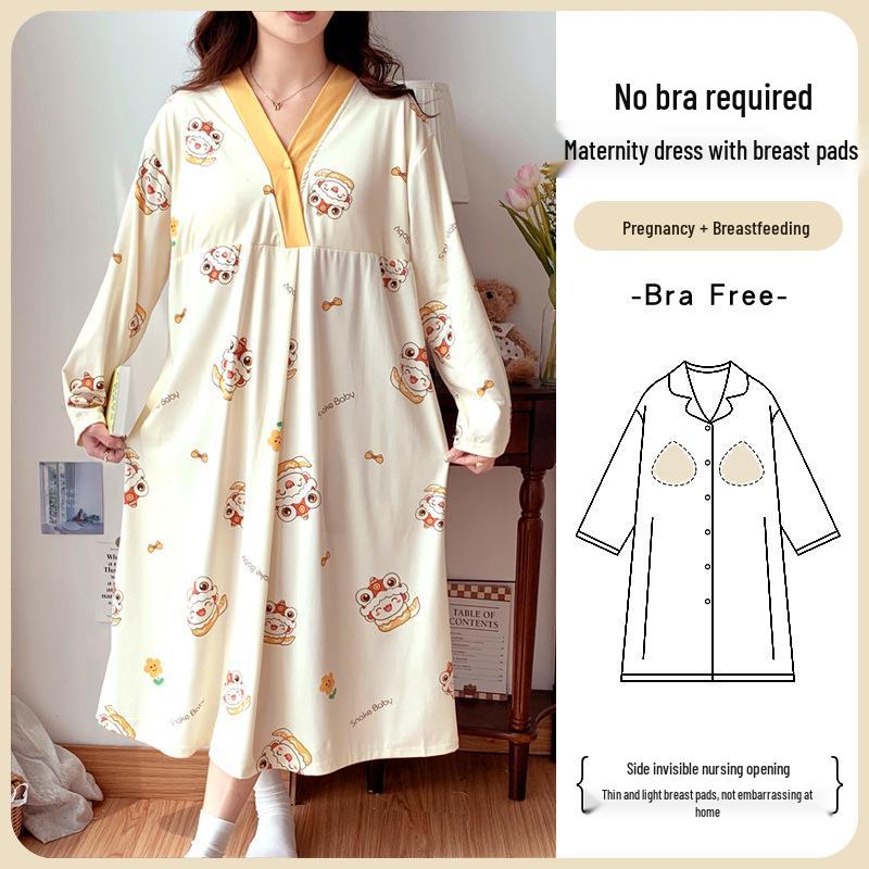 Maternity Labor Gown & Nursing Pajama Set with Built-in Bra for Spring/Summer