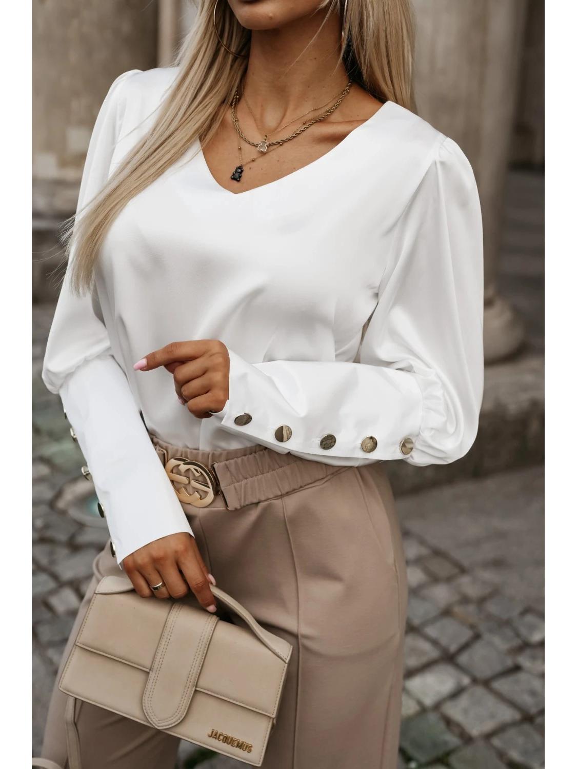 

Мода осени 2024, женский топ с V-образным вырезом, длинным рукавом, на пуговицах, однотонный Small