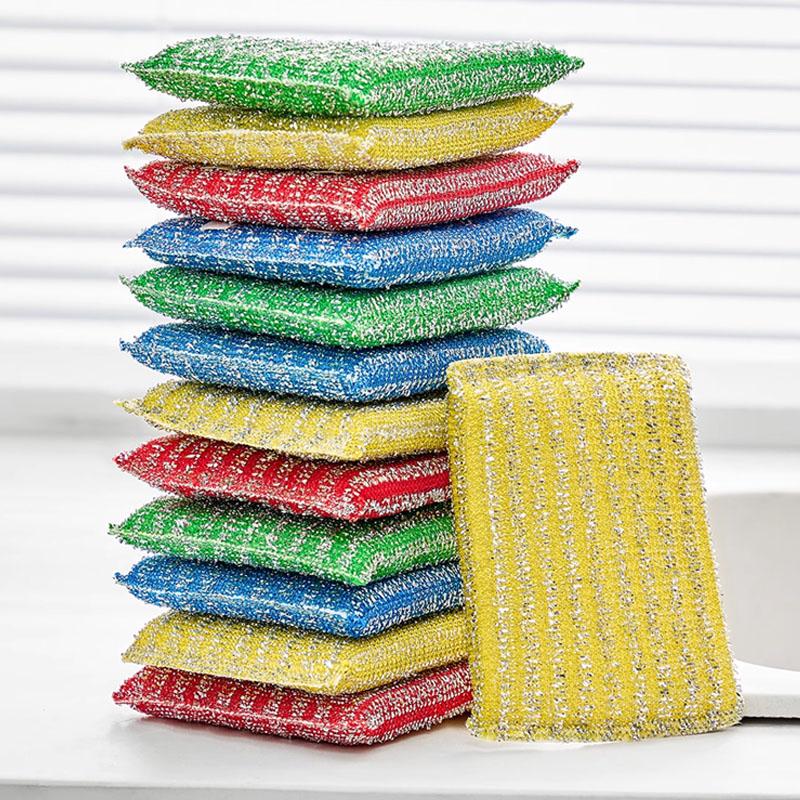

5/60pcs Steel Wire Sponge Wipe Non-stick Oil Brush Double Sided Cleaning Cloth Kitchen Dishcloth Scouring Pad Rag Cleaning Tool 5PCS