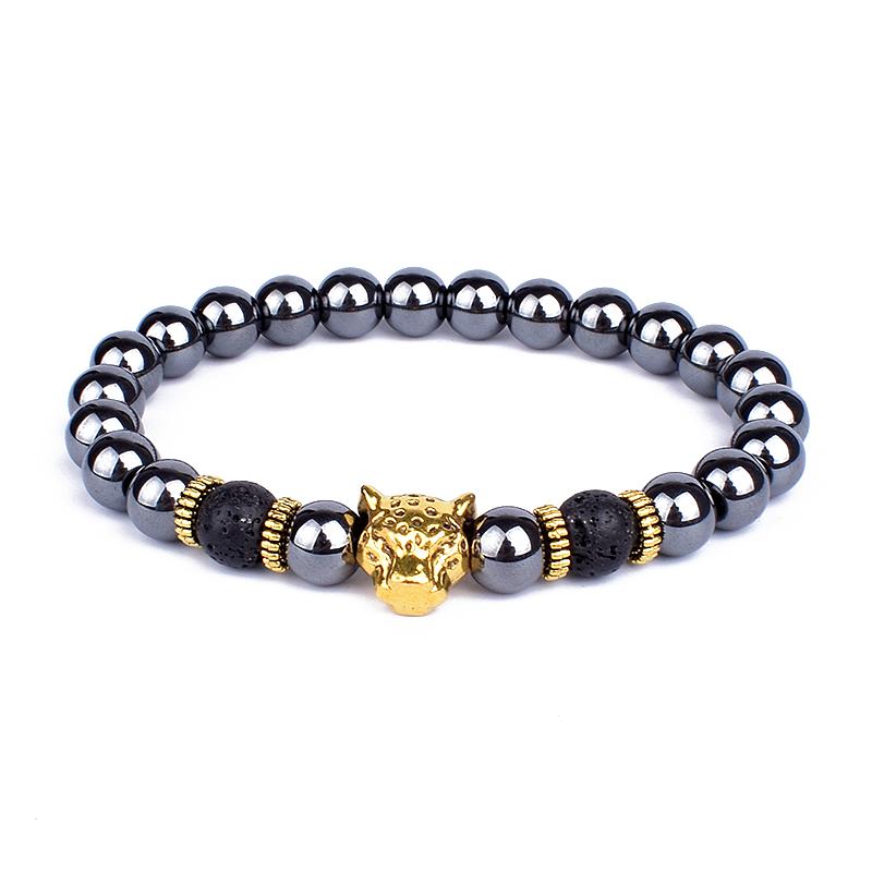 Vintage Lion Head Beaded Bracelets Men Obsidian Lava Stone Dog Paw Charm Bracelets & Bangles for Women Friendship Jewelry Gift