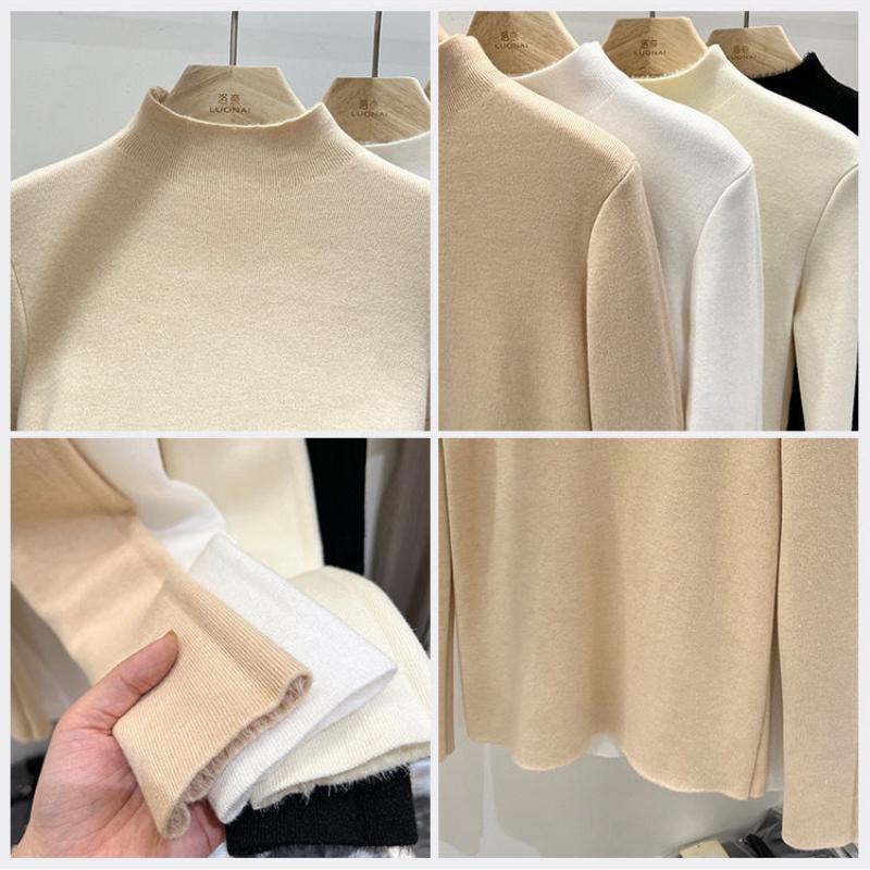 Hairy Stand Up Collar Sweater for Women's Winter New Style Warm and Thick Pullover Sweater Popular Fashion Base Top
