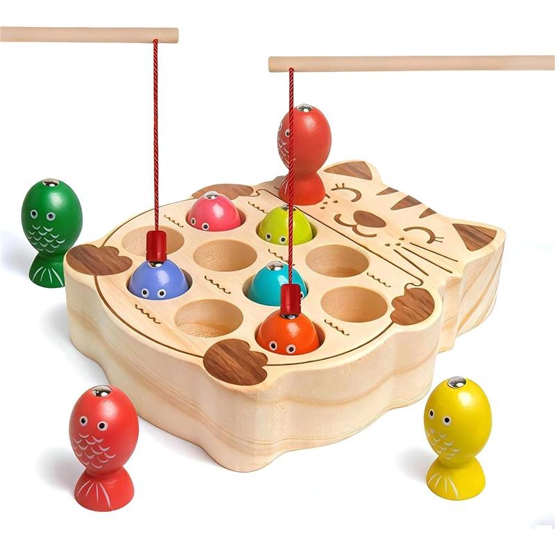 Wooden Magnetic Fishing Game Toy, Montessori Fine Motor Skill Learning Toy for Kids 3+, Color Matching Educational Gift for Boys Girls