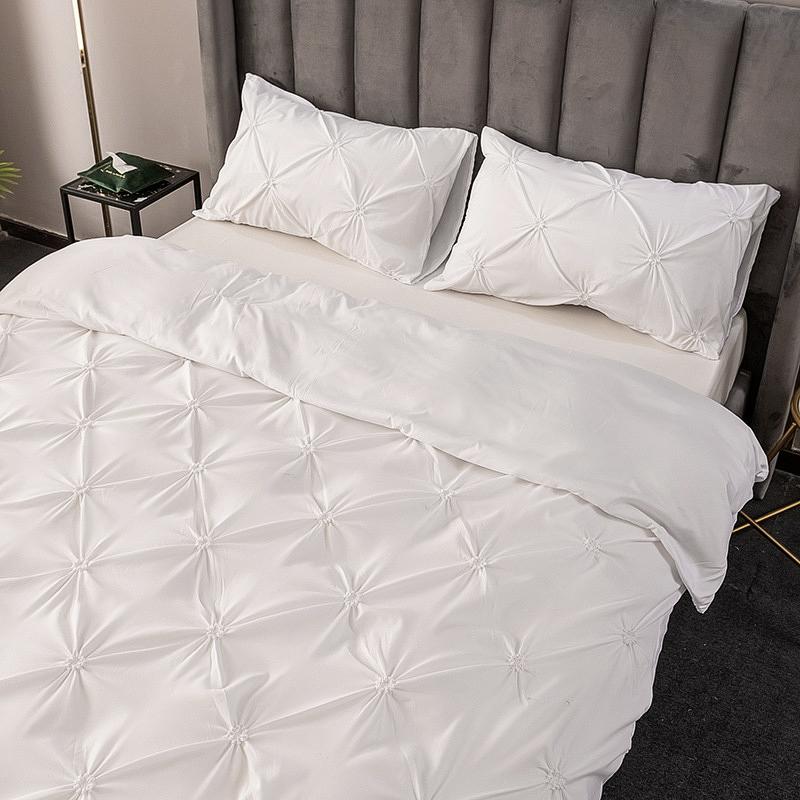 Battilo Pinch Pleated Duvet Cover Set Solid Quilt Cover with 2PCS Pillowcases Soft Bedding Set for Twin Full Queen King Size Bed