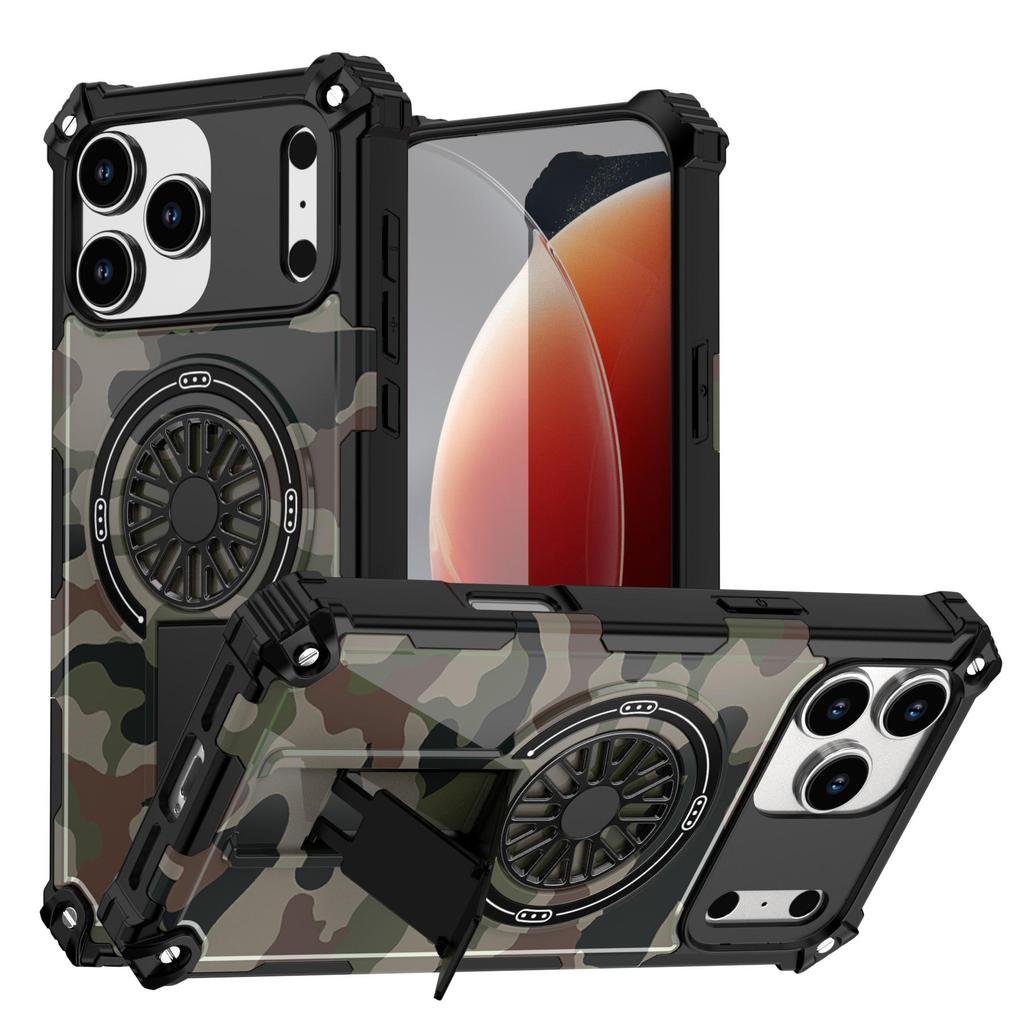 Painting Army Camouflage Carbon Fiber Magnetic Bumper Phone Case With Kickstand For iPhone 17 16 15 Pro Max Samsung S25 S24 A56 Hard Protective Cover