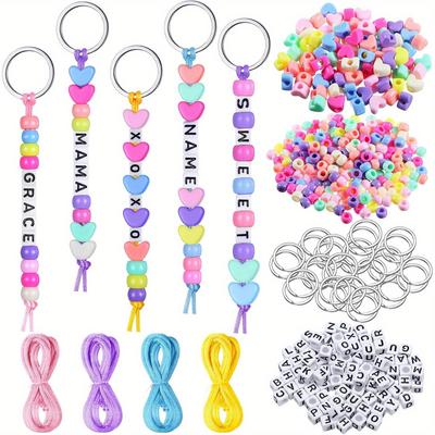 DIY Keychain Making Kit (566pcs) - Adjustable Letter & Heart - Shaped Transparent Bead Supplies for Birthday Party Small Keychain Gifts