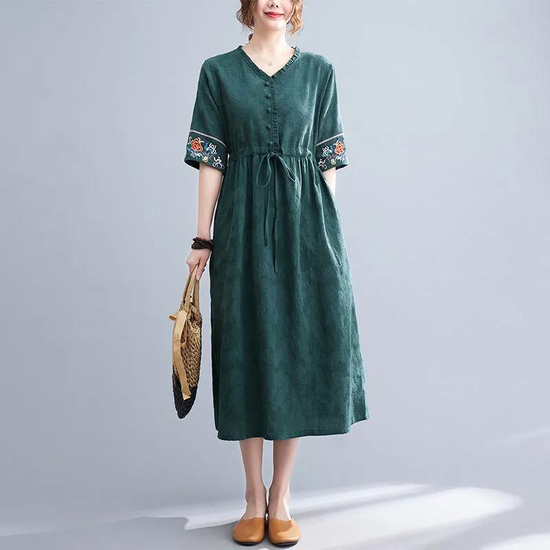 

Спідниця для жінки Бавовна Літо Великий розмір Вільна Квітковий Вінтаж Однотонні кольори Спідниця Повсякденна З принтом М яка Довга Сукні для відпустки M зелений