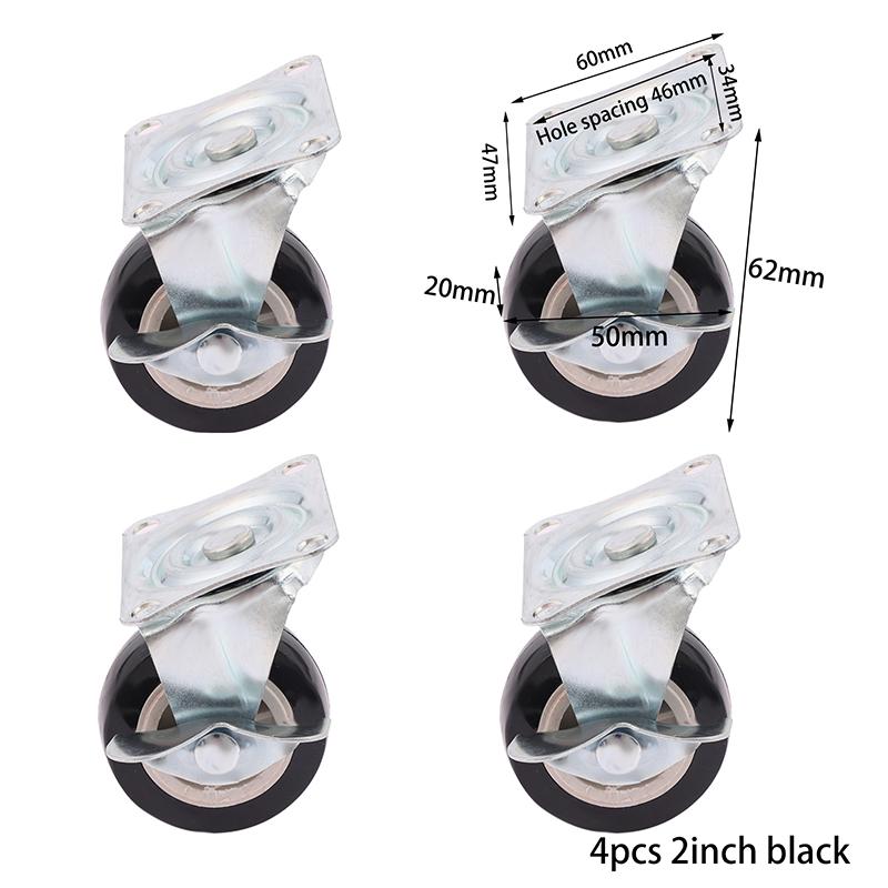 4Pcs 1"/1.25"/1.5"/2" Pvc Furniture Casters Wear Resistant Mute Universal Heavy Trolley Wheels 360 Degrees Swivel Castor