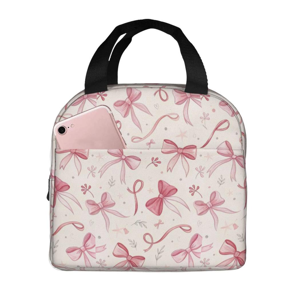 Various Pink Colorful Bow Tie Insulated Lunch Bag for Women Office Cooler Thermal Food Box Tote Portable Lunch Boxes Container
