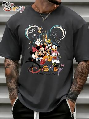 Disney Castle Cartoon Print T-shirt 2026 Summer Harajuku Loose Casual Short Sleeve Top Men Women S