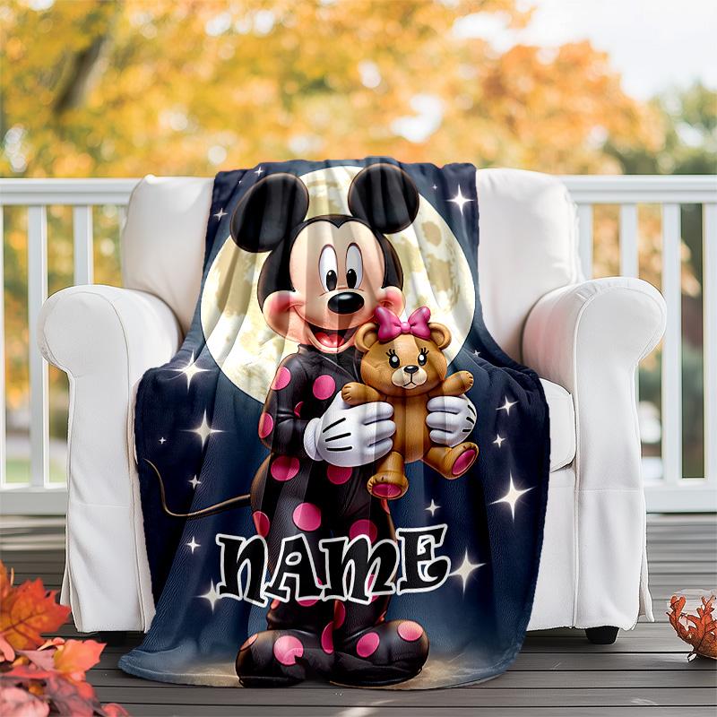Customizable Mickey Throw Blanket – Personalized Name, All-Season Cozy Snug Blanket, Machine Washable, Personalized Blanket