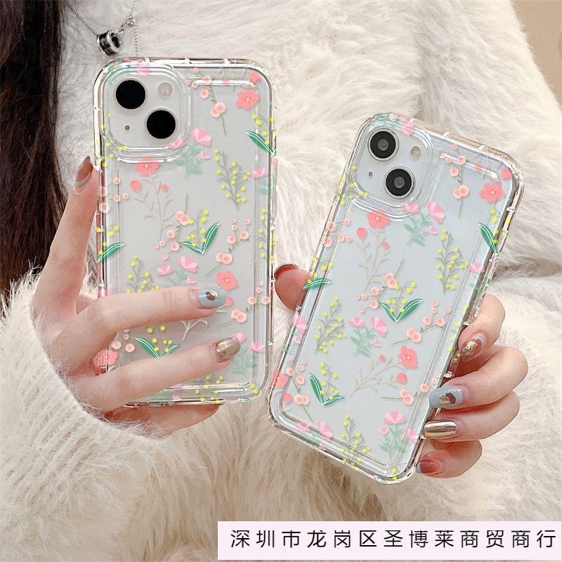 Summer atmosphere iPhone15promax mobile phone case Apple 14 transparent soft case 16 women's floral anti-drop cover
