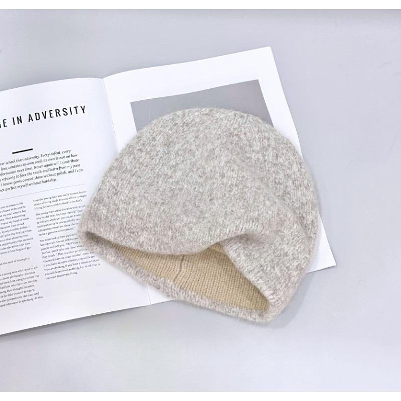 

25 Early autumn new camel wool pullover hat women s season warm knitted cold hat, micro-curled edge wool pile hat tide (55-58Cm) elastic head circumference