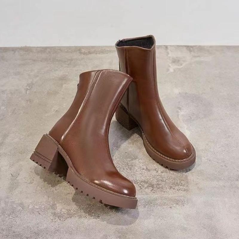 Fashion Ankle Boots for Women Fleece-Lined Leather Warm Round Toe Booties Chic and Elegant High Quality Fashion 2025 Woman Short Shoes